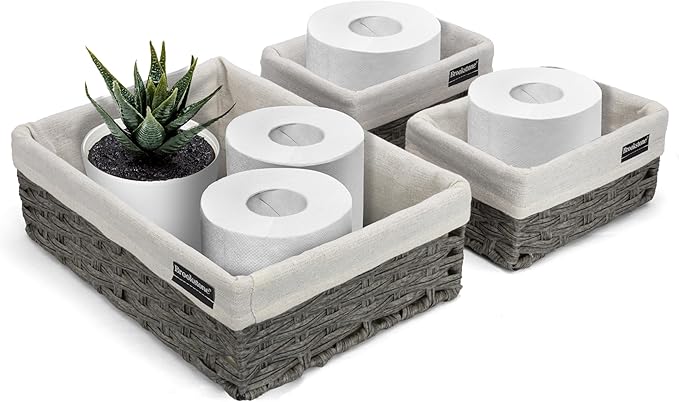 Brookstone Wicker Shelf Storage Basket Decorative Shelf Bin, bathroom organizers and storage, Boho Living Room Decor, Spring Storage 2026-3 Piece Set
