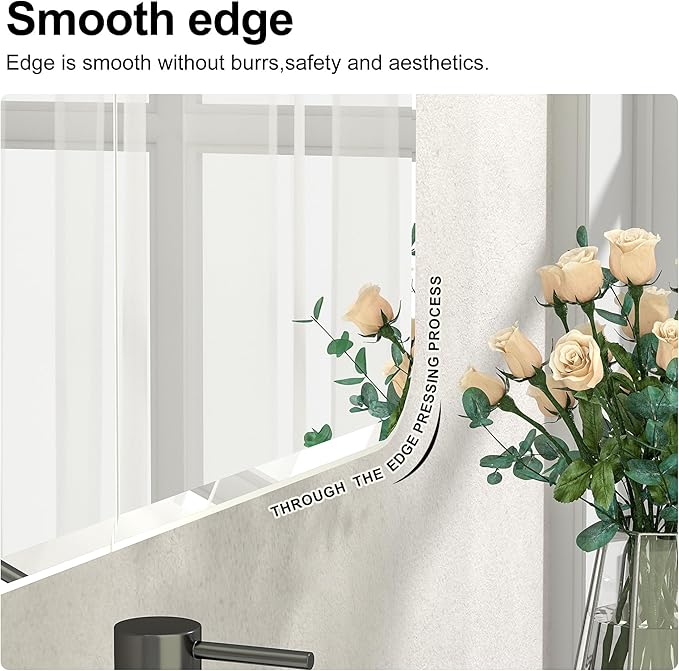 Beveled Edge Arched Medicine Cabinet with Mirror,2-Door Arch Surface Mount Medicine Cabinets Mirror,Frameless Mirrored Medicine Cabinets for Bathroom Mirror Cabinet,botiquines de baño 24x28