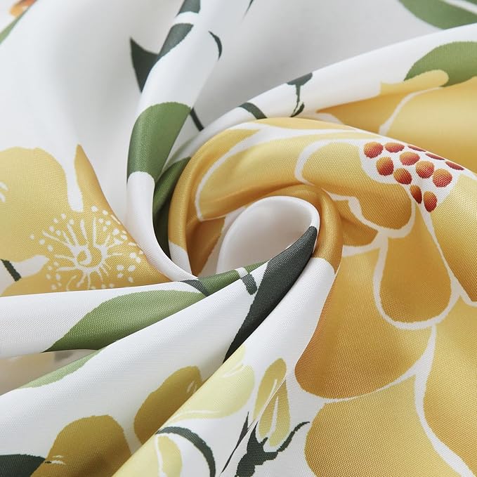 Long Fabric Floral Shower Curtain, Yellow Orange Green Flower Shower Curtains for Bathroom, Waterproof Bathroom Curtains, 72" W x 78" H