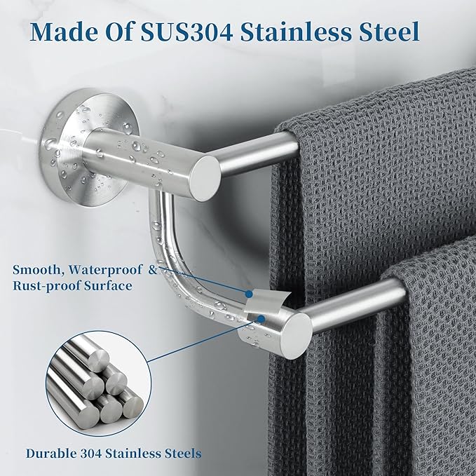 Alise Double Towel Bars,24 Inch Towel Rack for Bathroom, Wall Mount Towel Holder, Quick Drying Towel Hanger SUS304 Stainless Steel Towel Rail, Brushed Nickel, GOY4600-LS