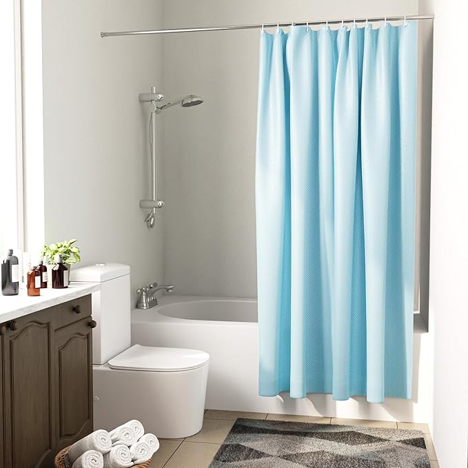 Encasa XO Luxury Jacquard Shower Curtain ZZ Light Blue 72x72 in | Rustproof, Wrinkle-Free, Water-Repellent & Machine Washable | Elegant Heavy Fabric for Bathroom Decor & Bathtub Use