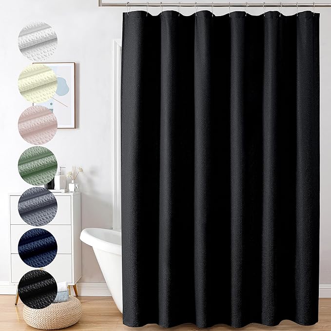OVZME Berry Black Extra Long Shower Curtain, 72 x 84 Inch, 3D Embossed Textured Fabric for Bathroom, Hotel Spa