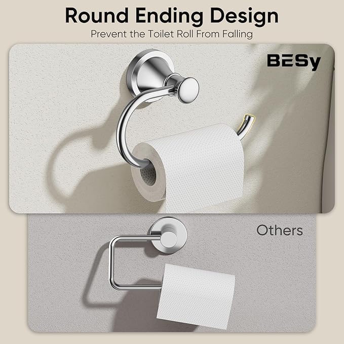 BESy Polished Chrome Toilet Tissue Paper Holder Polished Chrome Bathroom Accessories Toilet roll Paper Hanger, Wall Mounted, Rustproof