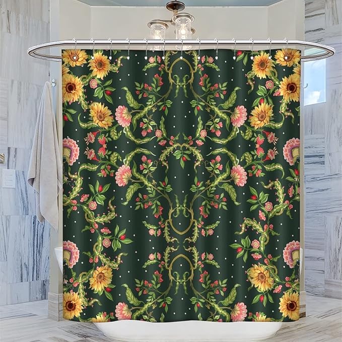 Modern Abstract William Morris Art Fabric Shower Curtain,Fantasy Galaxy Boho Floral Sunflower Hotel Quality,Machine Washable,72L x72W for Bathroom.