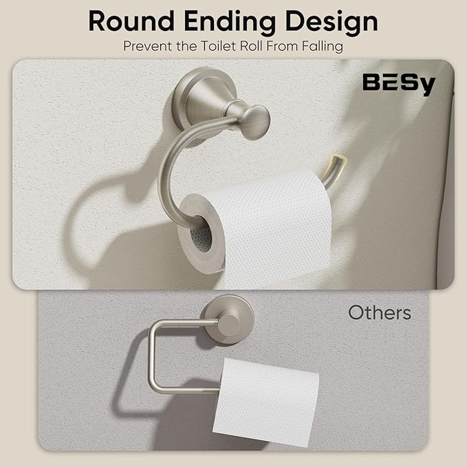 BESy Brushed Nickel Toilet Tissue Paper Holder Brushed Nickel Bathroom Accessories Toilet roll Paper Hanger, Wall Mounted, Rustproof