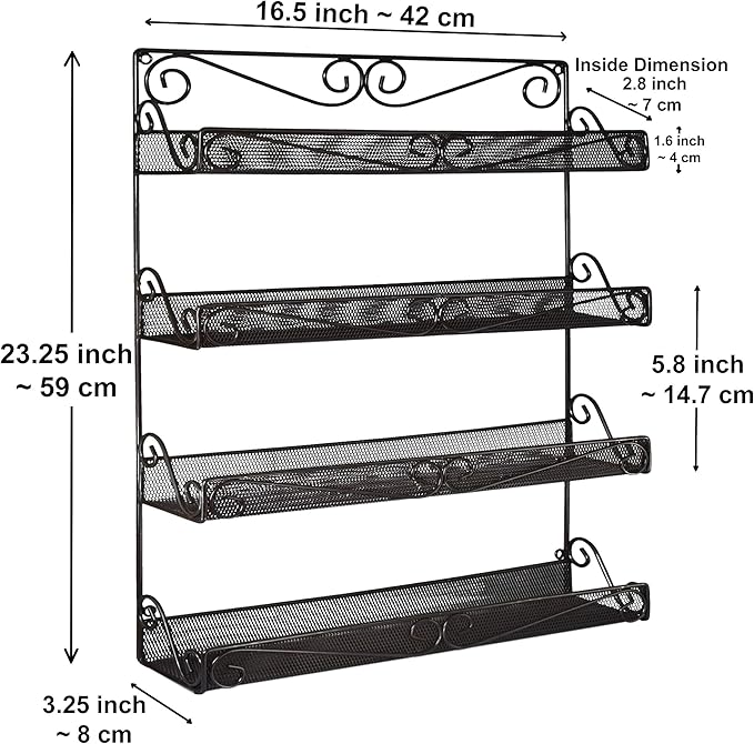 AMT 4 Tier Nail Rack, Pack Metal Wall Mount Organizer, Essential Oils Organizer, Pantry Cabinet Door Shelf Storage. Hanging Display for Spice Jars, Sauces, Cosmetic Beauty Bottles