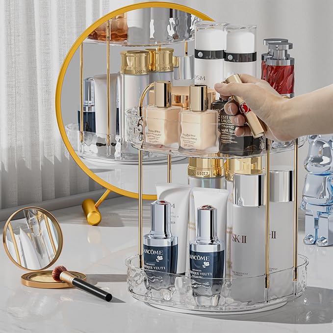 360° Rotating Makeup Organizer - Large Capacity Makeup Skincare Perfume Organizer Bathroom Organizer for Countertop Clear 2 Tier