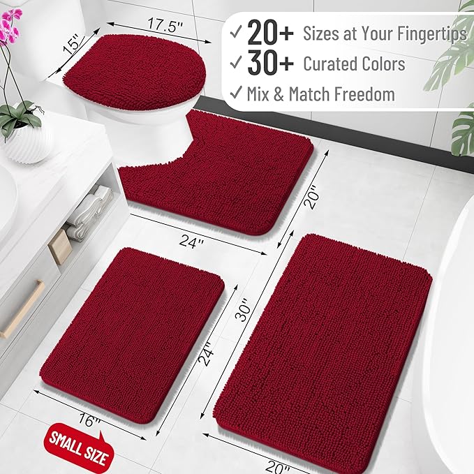 OLANLY Bathroom Rugs 45x27, Extra Soft Absorbent Chenille Bath Rugs, Rubber Backing Quick Dry, Machine Washable Bath Mats for Bathroom Floor, Tub and Shower, Home Decor Accessories, Red