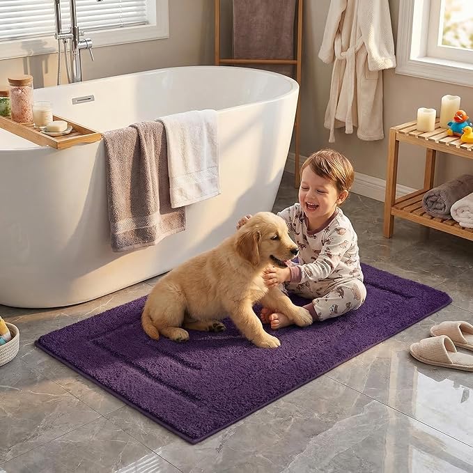 GRANNY SAYS Bathroom Rugs Non Slip, 32" x 20", Bath Rugs for Bathroom Washable, Bath Mats for Floor, Microfiber Mat for Tub, Absorbent Rugs for Shower Room, Purple