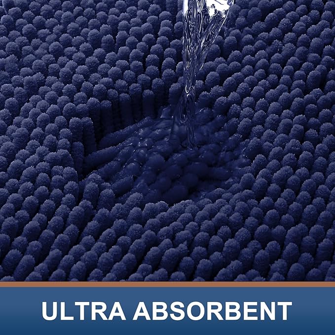 Smiry Luxury Chenille Bathroom Rugs 71x47, Extra Soft and Absorbent Shaggy Bath Mat, Machine Washable, Non-Slip Plush Carpet Runner for Tub, Shower, and Floor, Home Decor Accessories, Navy Blue