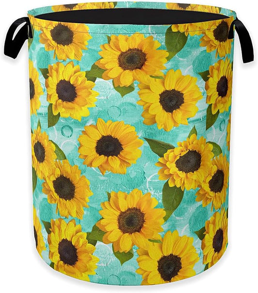 Yellow Sunflowers Laundry Hamper,Summer Floral Clothes Hamper for Laundry,Waterproof Oxford Toy Storage Collapsible Hampers for Bedroom, Dorm Room,Bathroom,16x20 Inch