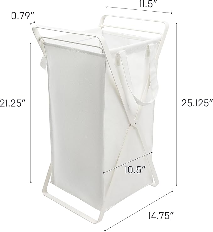 Yamazaki Home Tower Laundry Hamper Clothes Basket With Cotton Liner - Small, 25.2" - Steel + Cotton - 12 Gallons, 45 Liters