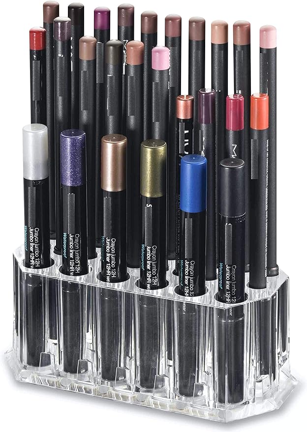 BY ALEGORY Acrylic Eyeliner Organizer & Lip Liner Organizer 26 Space Storage 20 Standard 6 Jumbo Cosmetic Pencil Makeup Display Case Refillable Container