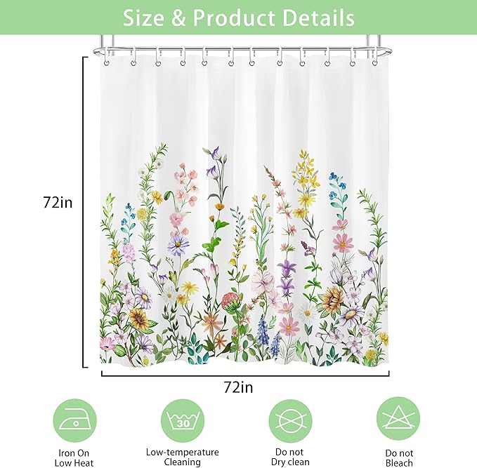 Floral Flower Shower Curtain Pretty Wildflower Bathroom Shower Curtain Set Boho Cute Shower Curtains Cloth Fabric Shower Curtain