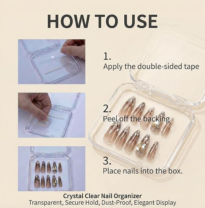 Press On Nail Organizer 12pcs 3.3in Nail Case And 1 Big Acrylic Storage Box For Packaging Clear Display Box Fake Nail Organizer With Double Sided Adhesive Tabs Nail Display Nail Salon