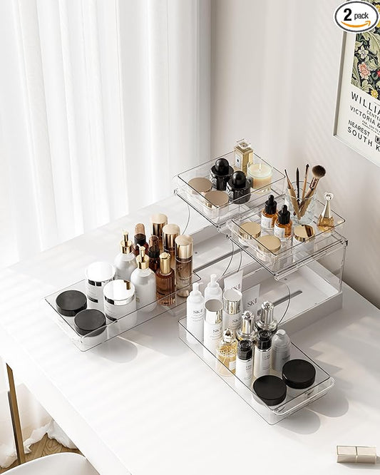 Attelite Makeup Organizer 2-Tier Makeup Storage Cosmetics Organizer with 180° Rotating Design Sturdy durable Versatile Perfume Vanity Organizer for Countertops, Bathrooms, Office Supplies 2PACK