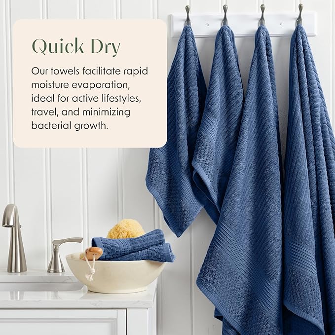 Springtree Home 100% Cotton Bath Towel Set | 6 Piece Set | Absorbent & Quick-Dry Bath Towels | Textured and Durable Cotton | Krista Collection - Navy