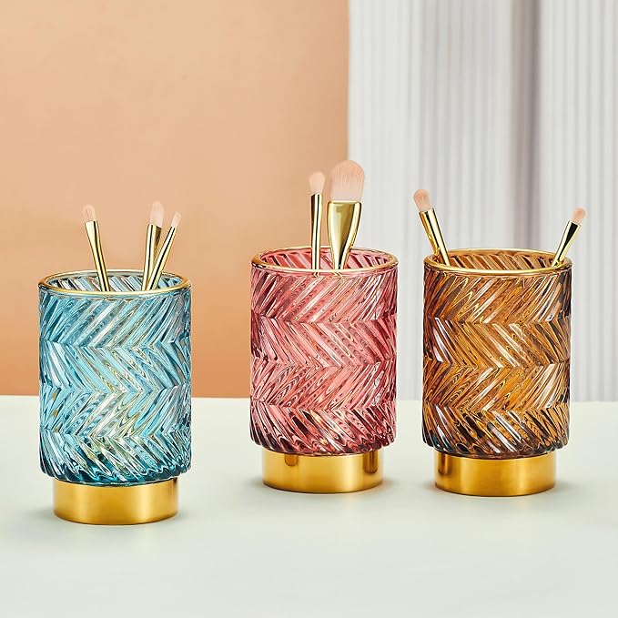 Makeup Brush Holder Organizer,Toothbrush Holders,Desk Pen Pencil Holder,Multifunctional Vintage Glass Brush Cup???A40-5-US???