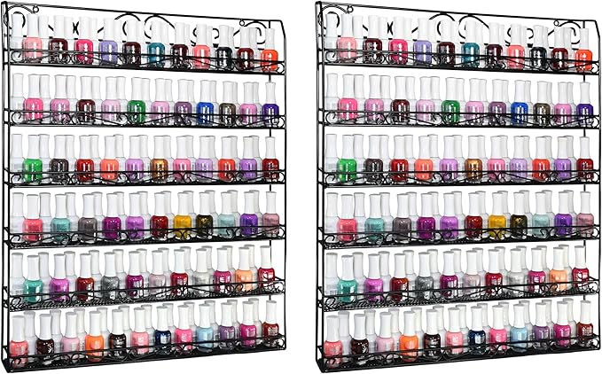AMT 6 Tier Metal Nail Polish Racks, Fit Up to 108 Bottles, Wall Mounted, Essential Oils Organizer for Home Salon Business Spa