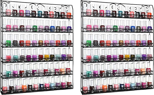 AMT 6 Tier Metal Nail Polish Racks, Fit Up to 108 Bottles, Wall Mounted, Essential Oils Organizer for Home Salon Business Spa