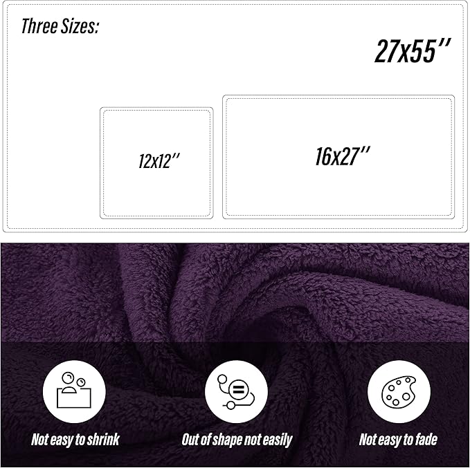 MOONQUEEN Ultra Soft Microfiber Coral Velvet Towel Set - Quick Drying - 2 Bath Towels, 2 Hand Towels, 2 Washcloths - Plum, 6 Pcs