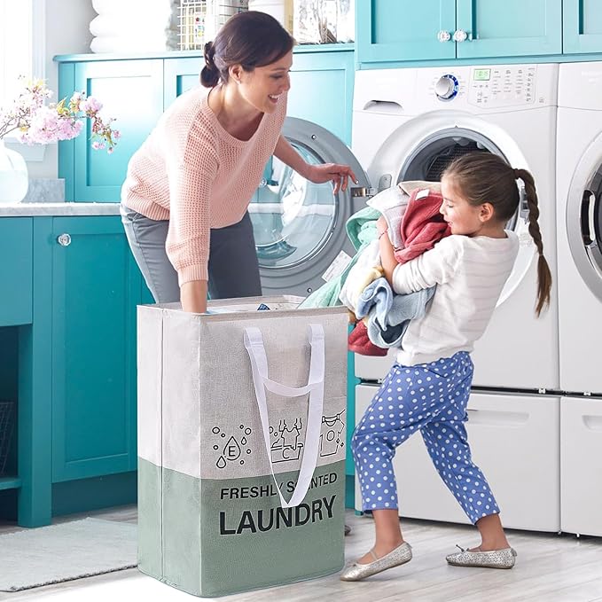 ELONG HOME Laundry Baskets, 92L Freestanding Laundry Basket with Handles, Waterproof Tall Collapsible Clothes Hamper for Dorm, Bedroom, Bathroom
