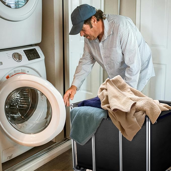 Commercial Laundry Cart with Wheels, 400L Large Rolling Laundry Cart with Steel Frame and Oxford Cloth, Heavy Duty Industrial Laundry Cart for Home,Hotel,Laundry Room, 441 lbs Load (Black-8)