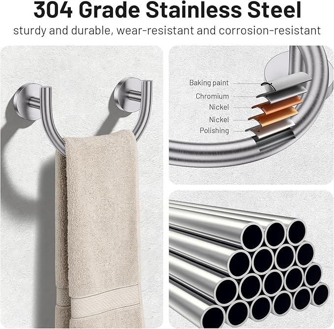 TNOMS Brushed Nickel Smiley Face Towel Ring Bathroom Hand Towel Holder Stainless Steel Wall-Mounted Bathroom Hardware Accessories Towel Rack