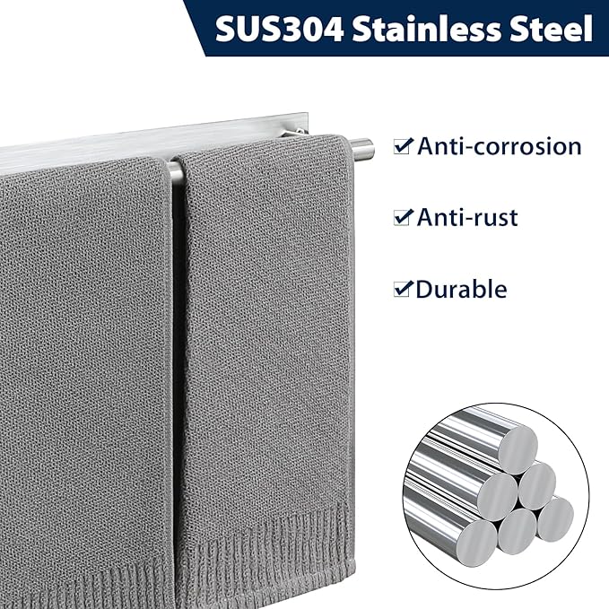 Alise Adhesive Towel Bar Brushed Nickel,Towel Racks for Bathroom Wall Mounted,Bathroom Towel Rack SUS304 Stainless Steel,Towel Holder for Bathroom Hardware Decoration,Sticky or Screw-Mounted,16 Inch