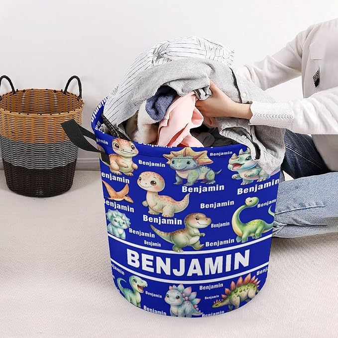 Custom Dinosaur Laundry Baskets, Personalized Dinosaur Gifts, Collapsible Laundry Hamper with Name for Kids Adults Home Decoration
