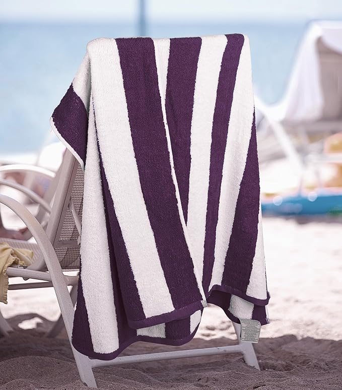 Utopia Towels [4 Pack Cabana Stripe Beach Towel, (30 x 60 Inches) Oversized 100% Ring Spun Cotton Pool Towels, Highly Absorbent Quick Dry Bath Towels for Bathroom, and Swim Towel (Plum)