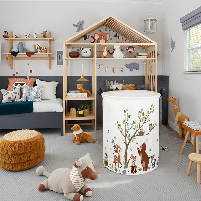 Kids Laundry Basket Baby Hamper Toy Storage Bin for Boys Room Decor Baby Nursery Hamper Gift Baskets for Bedroom Bathroom(Tree Animal)
