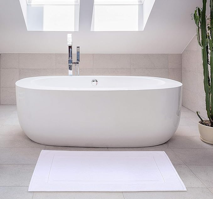Utopia Towels Cotton Banded Rug Bath Mats, [Not a Bathroom Rug] 21x34 Inches, 100% Ring Spun Cotton - Highly Absorbent and Machine Washable Shower Bathroom Floor Towel, White, 32 Pack