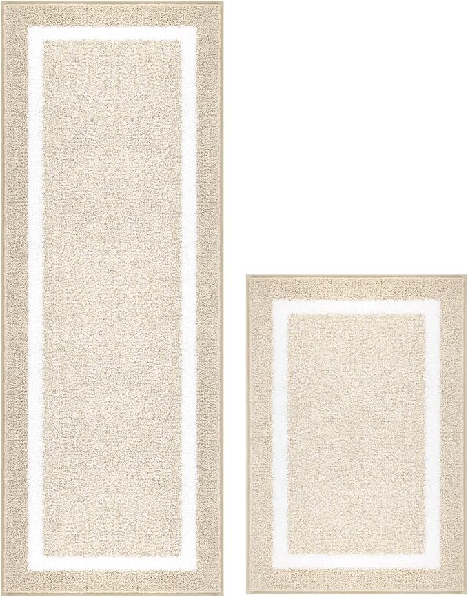 Pauwer Bathroom Rugs Sets 2 Piece, Non Slip Bath Mats for Bathroom, Absorbent Bath Rugs Floor Mat, Machine Washable Shower Rugs for Bath Floor, Tub and Shower, Light Beige