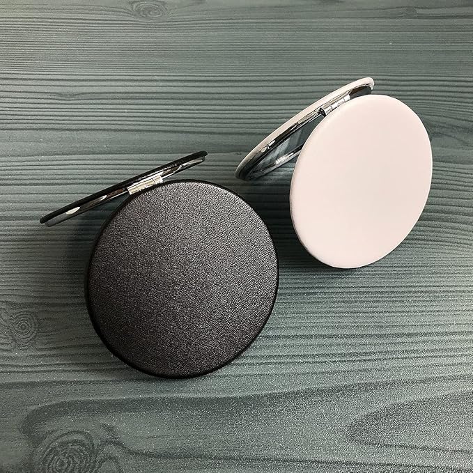 Zcooooool Makeup Mirror, 6.7 cm Round Folding Mirror, Professional Double-Sided Makeup Mirror (one Side Enlarged, The Other Side Normal) PU Surface Mirror