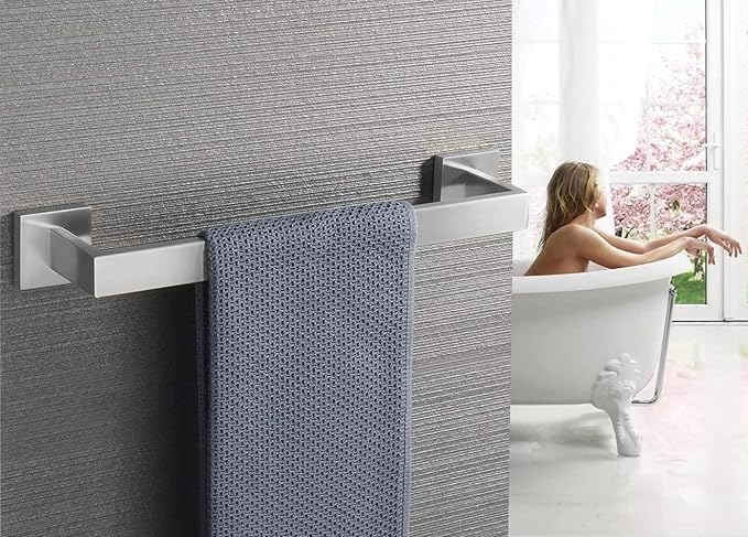 16 Inch Towel Bar 2 Pack for Bathrooms 12/16/20/24/28/32/36 Inch Stainless Steel 304 Brushed Nickel Towel Holder Modern Square Towel Rod Rustproof Wall Mount (2, Brushed Nickel, 16 Inch)