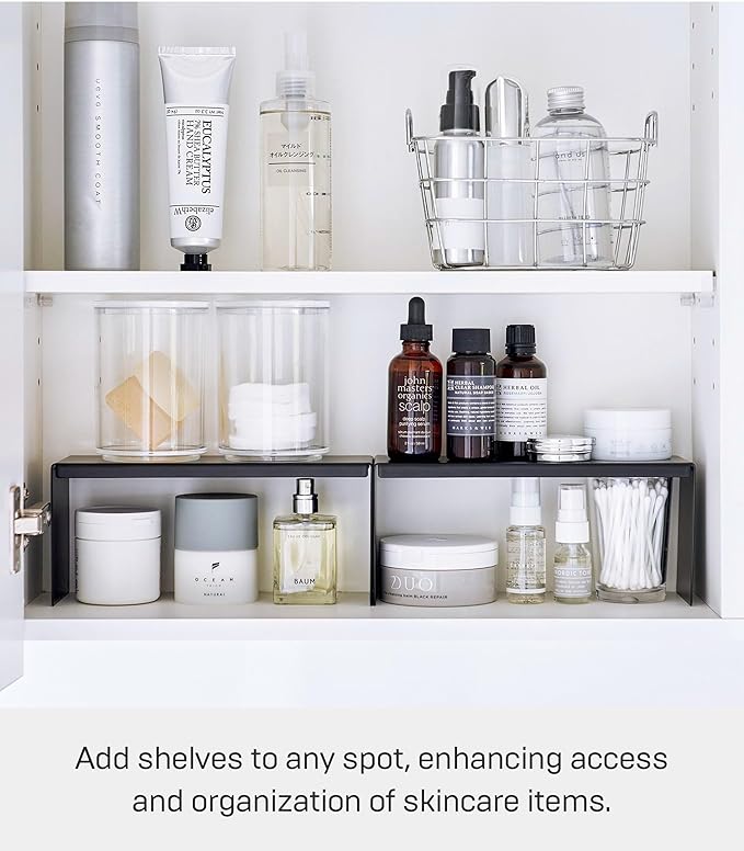 YAMAZAKI Home Tower Medicine Cabinet Vanity Storage Racks – Set of 2, Bathroom Mirror Organizer Risers - Steel -