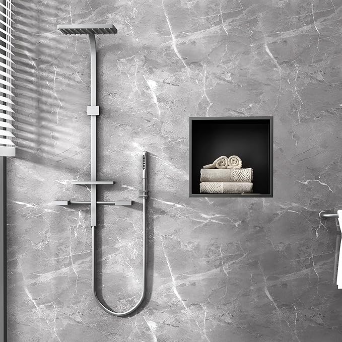 SaniteModar Shower Niche, Stainless Steel Shower Niche No Tile Needed, Recessed for Bathroom Storage (Matte Black, 12x12)