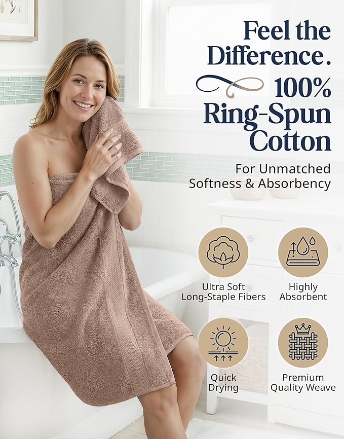 LANE LINEN 100% Mercerized Cotton Bathroom Towel Set - 16 Pieces - Fluffy, Super Soft & Highly Absorbent - 4 Bath Towels, 8 Washcloths, 4 Hand Towels - Ring Spun, Double Sided Cotton Terry - Taupe