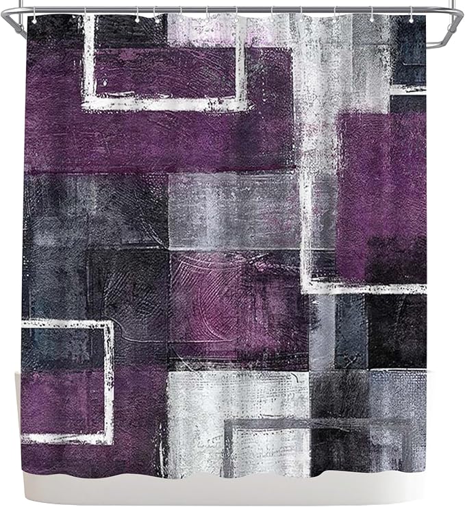 WELMECO Abstract Purple Shower Curtain Geometric Shower Curtain Bathroom Decor Polyester Fabric 72x72inch (Purple)