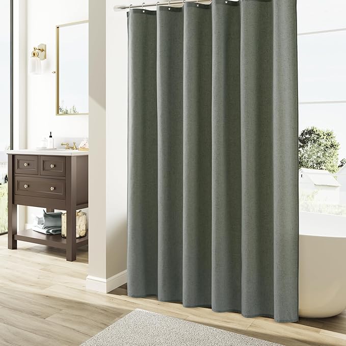 Naturoom Desert Sage Linen Shower Curtain, Country Boho Farmhouse Bath Decor Shower Curtains Neutral Cloth Weighted Textured Fabric Bath Curtain Liner with Hooks, 72x72