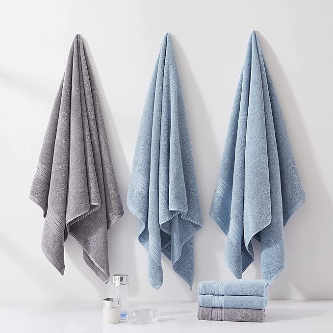 COZYART Light Blue Towels Set for Bathroom 3Pcs, Turkish Cotton Bath Towels Sets for Bathroom Soft Highly Absorbent 650 GSM with 1 Bath Towel, 1 Hand Towel, 1 Washclothe