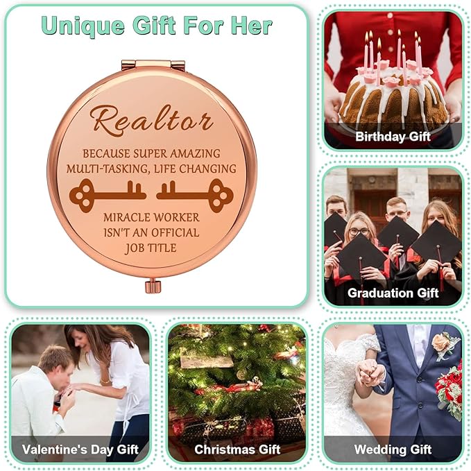 Real Estate Agent Gift Thank You Gifts for Realtor Travel Makeup Mirror Realtor Gifts for Women Closing Gift for Realtors Broker Folding Makeup Mirror for Coworker Birthday Retirement