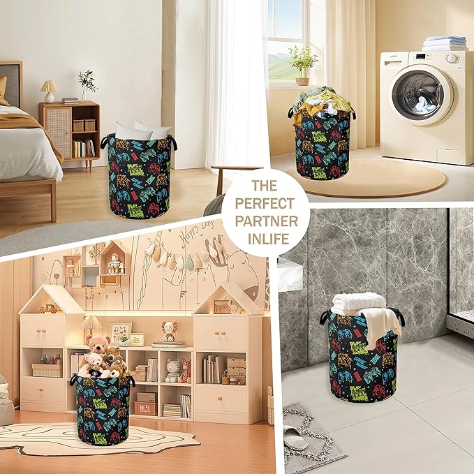 Game Contaroller Laundry Hamper,Boys Gaming Collapsible Laundry Baskets,Waterproof Oxford Cloth Laundry Room Organization for Bedroom,Bathroom,Nursery,16x20 Inch