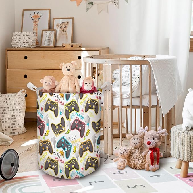 Color Game Machine Laundry Basket, Toybox for Boys Room, Colorful Laundry Basket Hamper Waterproof Collapsible Clothes Toys Storage Bin Organizer for Bedroom Bathroom Boys Gamer Room