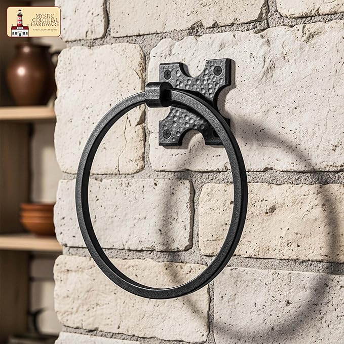 Mystic Colonial Cast Iron Towel Bar Rustic Wall Mounted Metal Rack for Bathroom, Kitchen, or Entryway � Black Heavy-Duty Towel Holder (6.25"", Rustic Iron Wall Mounting)