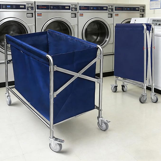 Commercial Laundry Cart with Wheels Heavy Duty Collapsible Laundry Cart, 12 Bushel Industrial Rolling Baskets Trucks with Steel Frame and Waterproof Oxford Cloth, for Home Organizer Storage