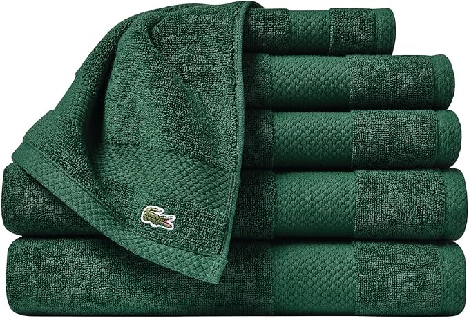 Lacoste Heritage Anti-Microbial Supima Cotton 6-Piece Towel Set, 2 Bath Towels, 2 Hand Towels, 2 Washcloths, Eden – Highly Absorbent & Quick Drying, Bathroom Essential, Machine Washable