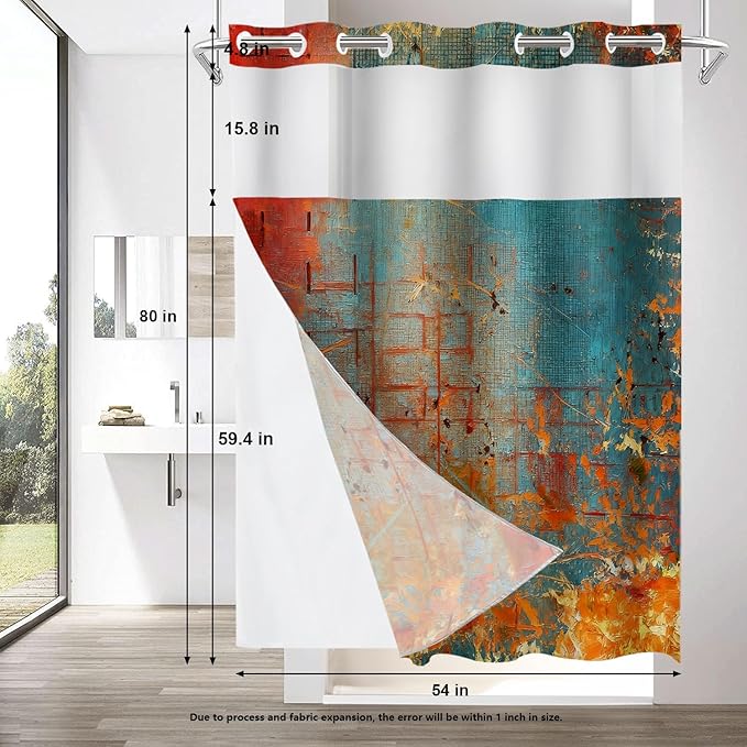 Shrahala Abstract Grunge Color No Hooks Shower Curtain with Snap in Liner Set, Solid Colored Pink Bathroom Décor Polyester Fiber Waterproof for Stall Bathtubs 54 X 80 in