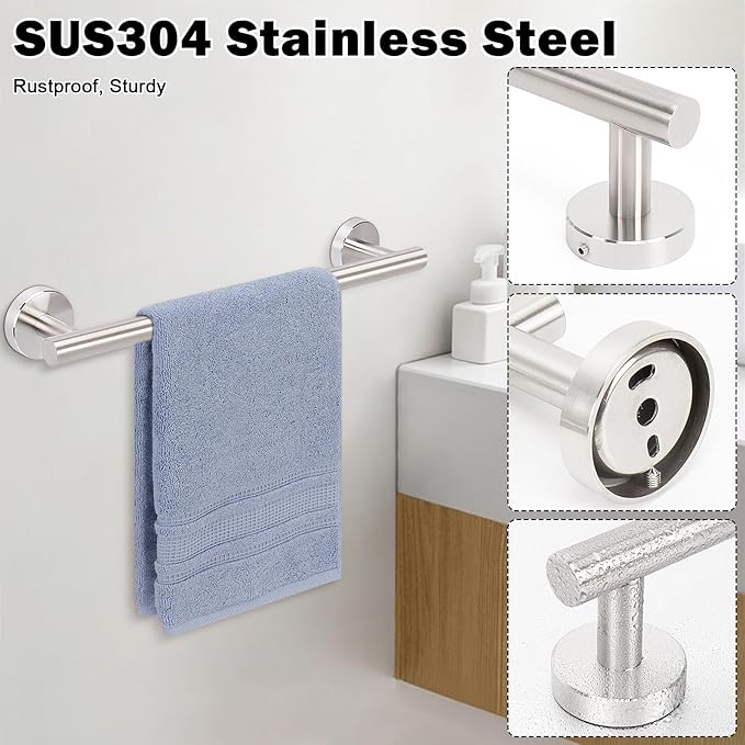 Livabber Bath Towel Bar, 304 Stainless Steel Towel Rack, Heavy Duty Towel Holder Wall Mounted for Bathroom/Kitchen, Usable Hanging Length-9.3 Inch, Total Length-12 Inch (Brushed Nickel)